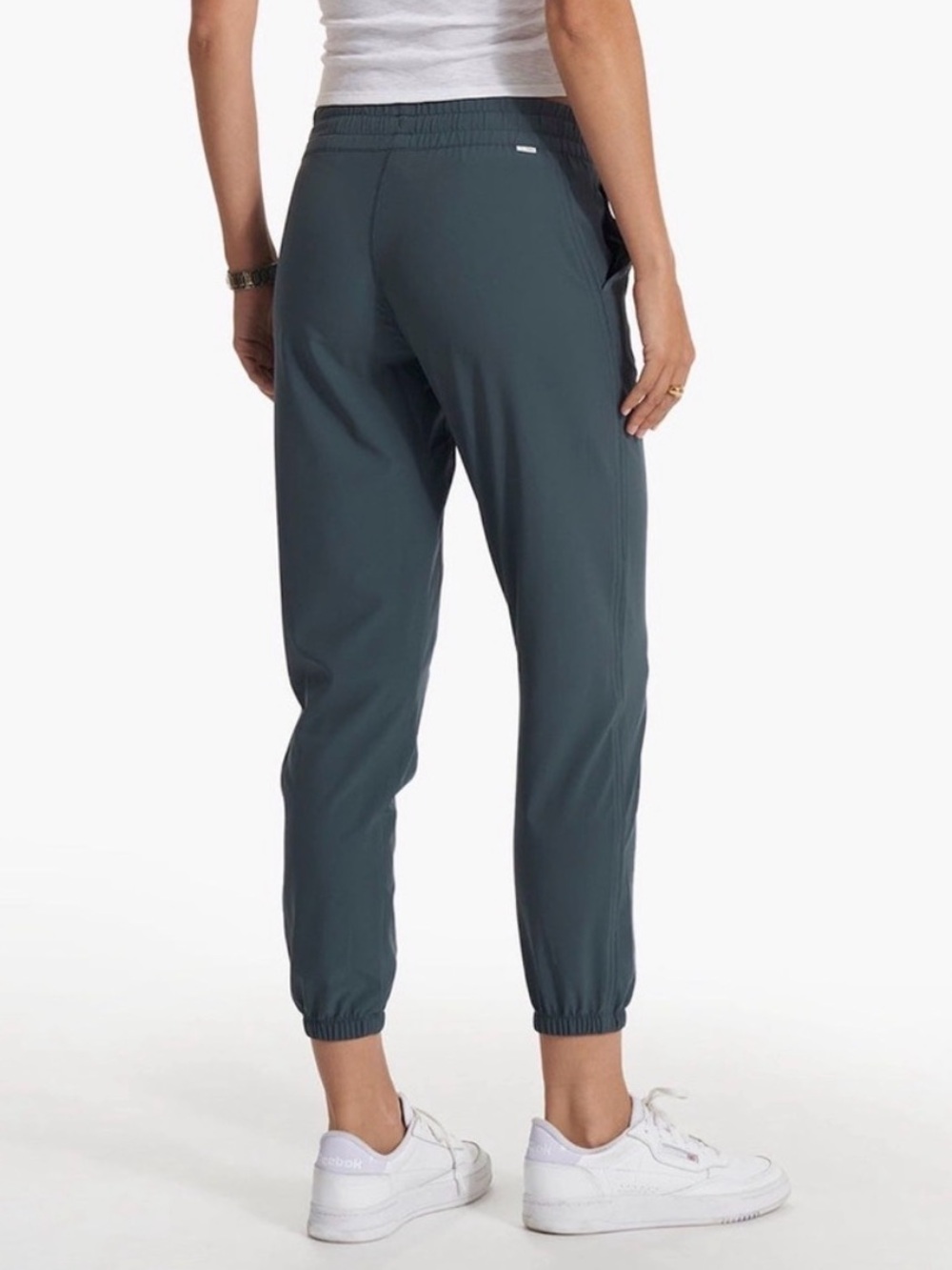 Vuori Women's Track Joggers in Slate Blue with Cream Drawstring - Picture 4 of 14